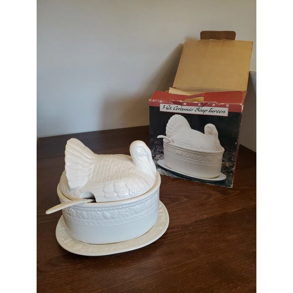 Vtg 4pc Himark 3qt Ceramic Soup Tureen Ches. Collection Japan Turkey Centerpiece - Picture 1 of 16